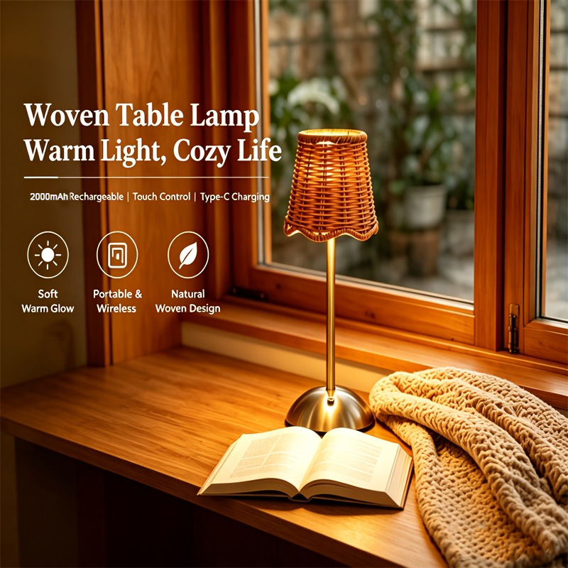 Desk Setup Room - Bohemian Woven Rattan Art Table Lamp