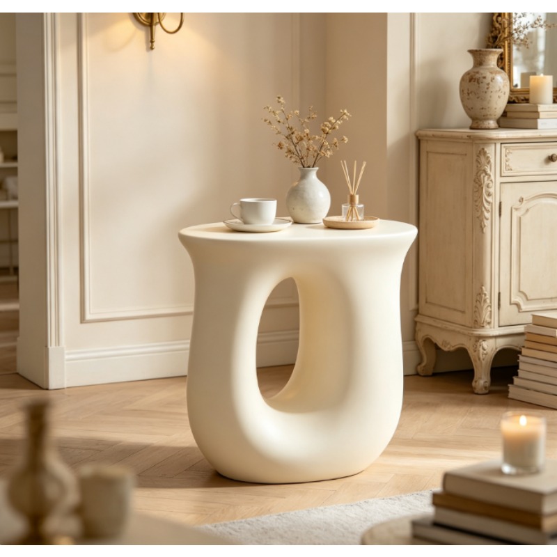 Desk Setup Modern - U-Shaped Corner Coffee Table, Small Cream