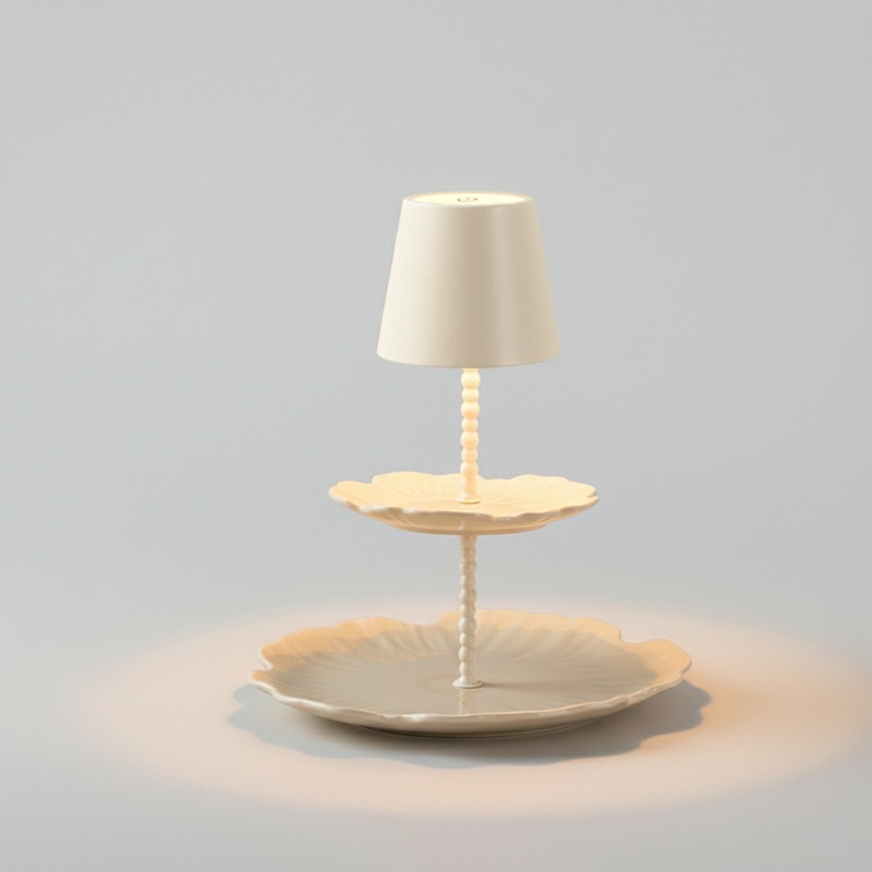 Desk Setup Modern - lat Panel Table Lamp Cream White