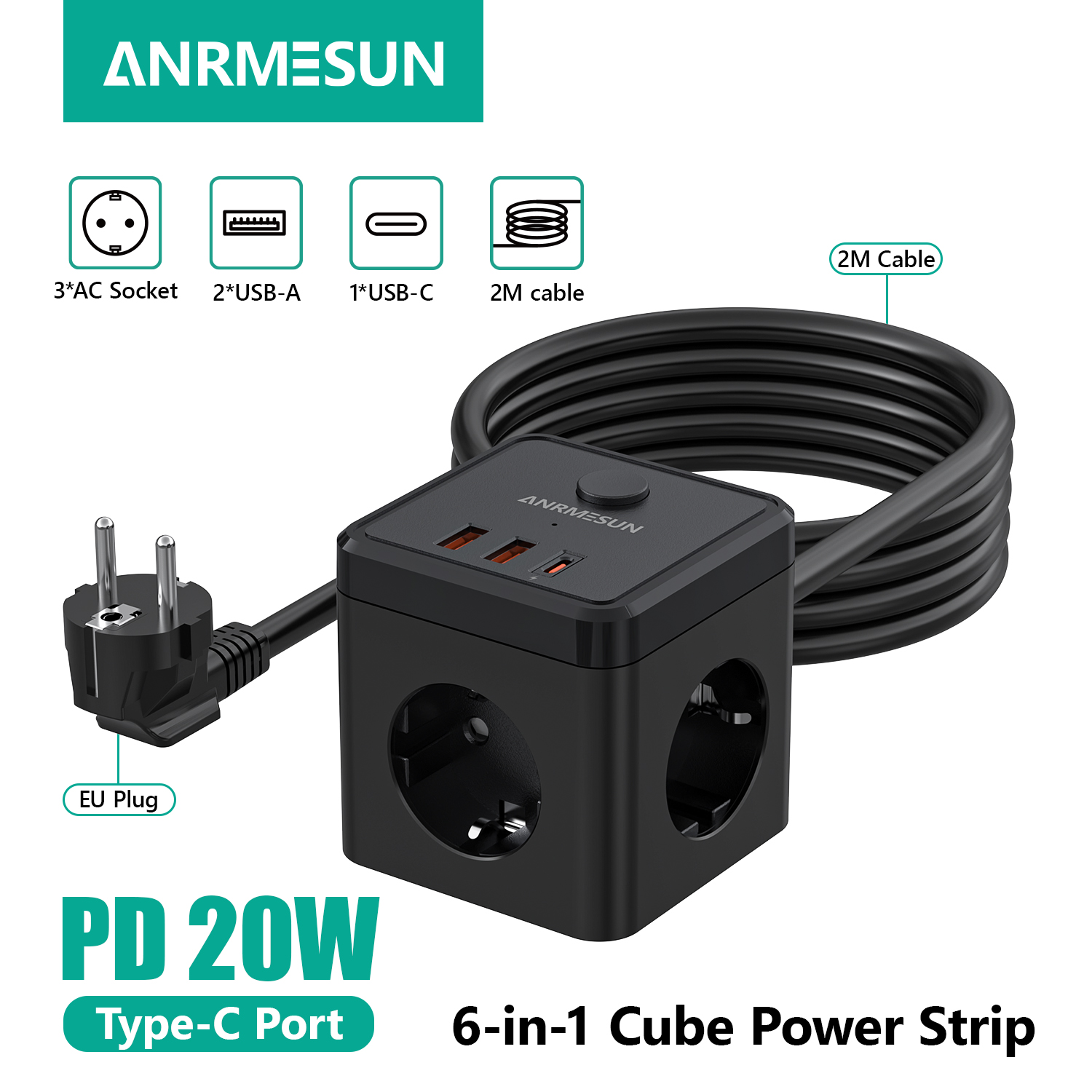 6-in-1 Power Strip Wall Socket - Power Strip Flat ulasan dan harga