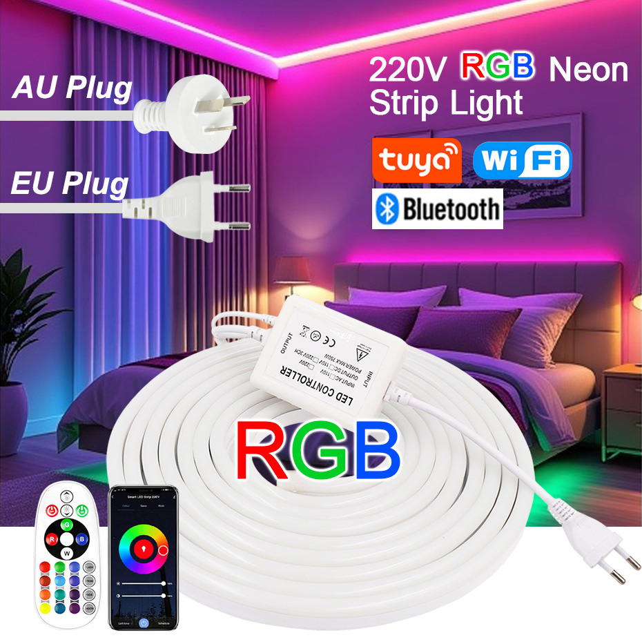 220V RGB LED Neon Strip with E - Power Strip Flat ulasan dan harga