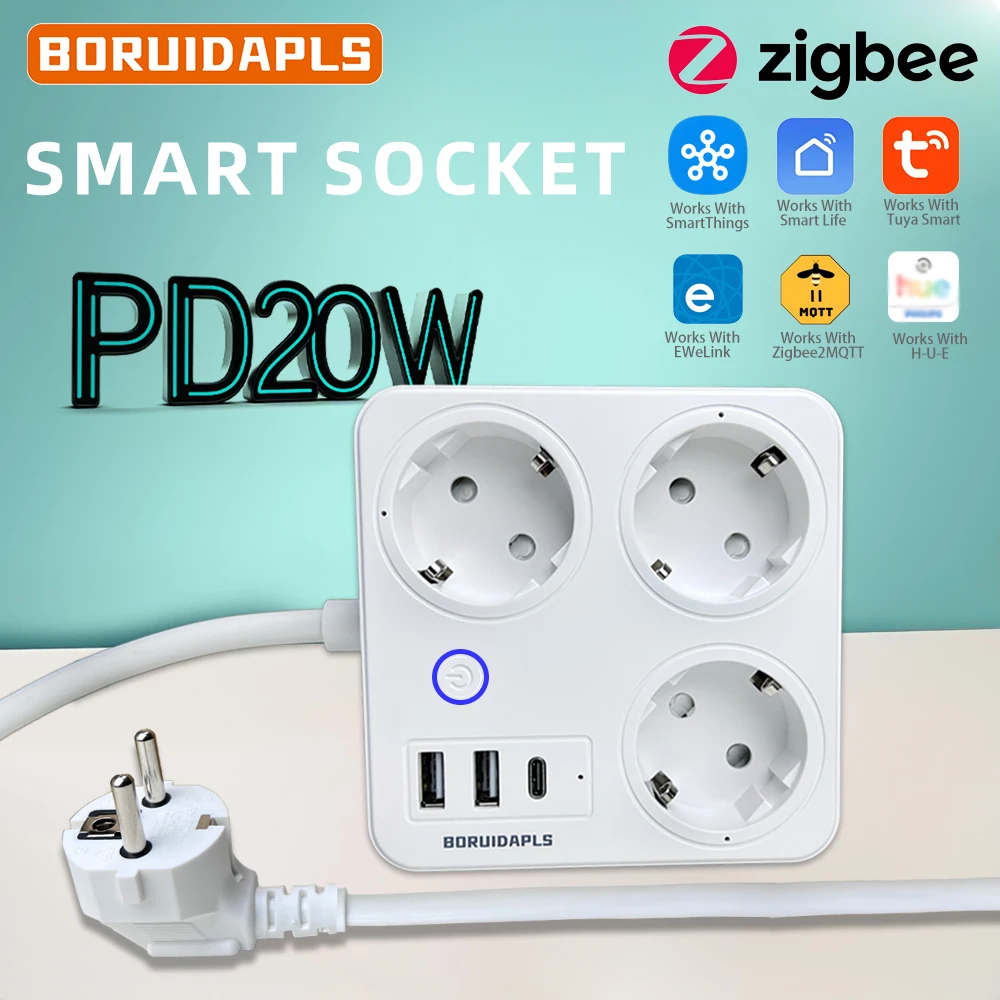 BORUIDAPLS ZigBee EU Smart Pow - Power Strip Flat ulasan dan harga