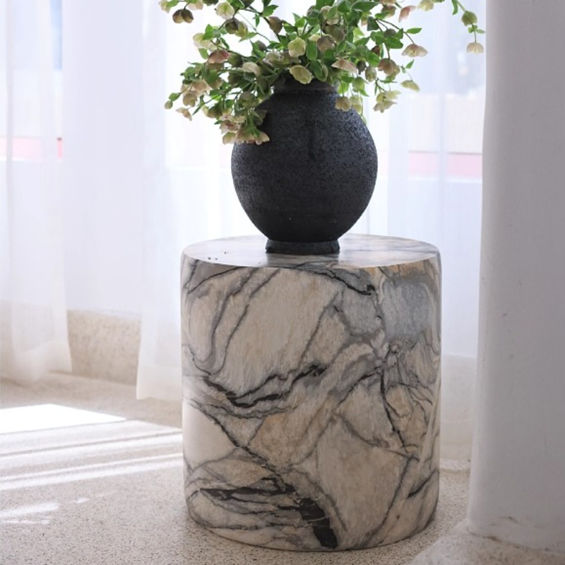 Black White Side Tables Cylind - Desk Setup Modern ulasan dan harga