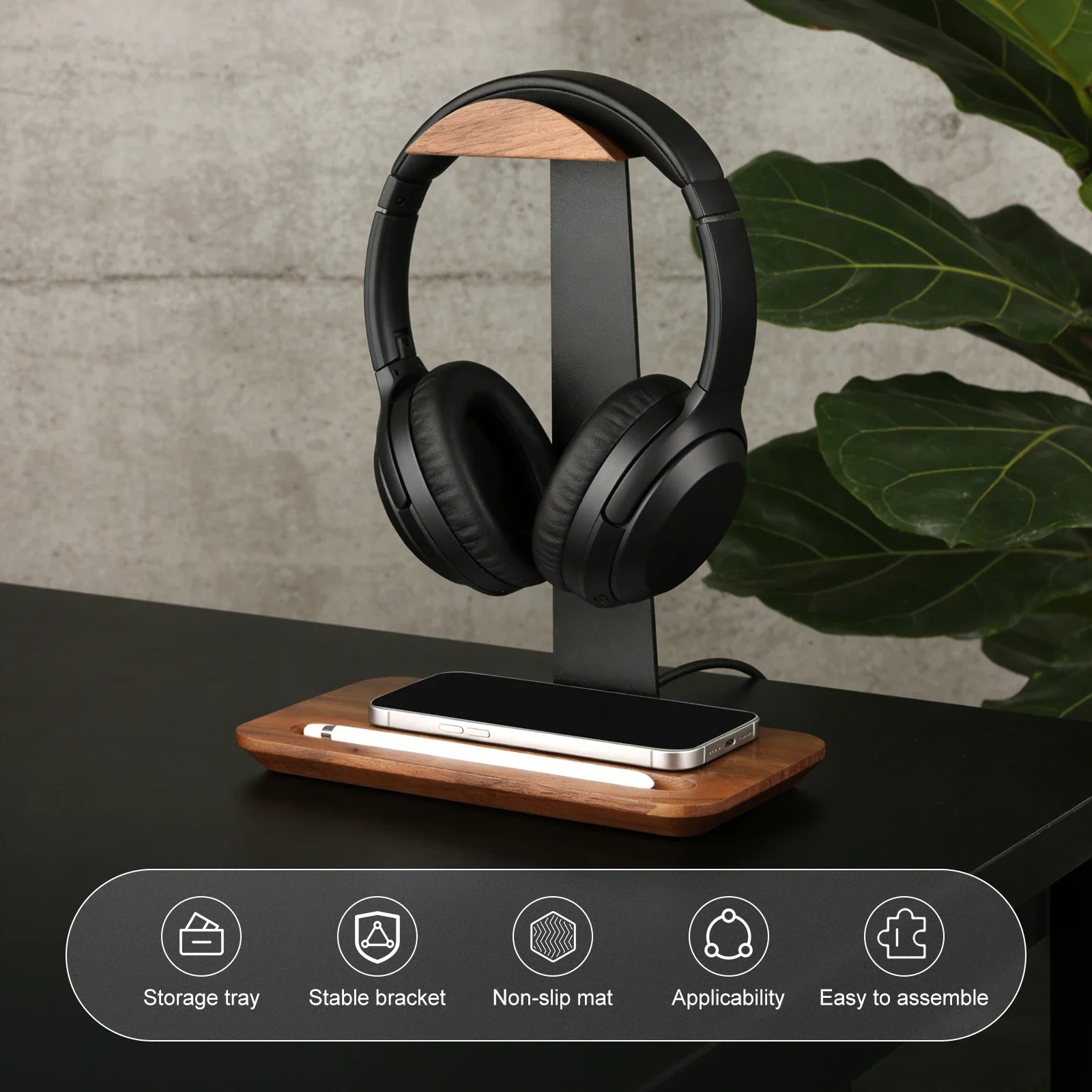 Universal Wood Headphone Stand - Desk Setup Equipment ulasan dan harga