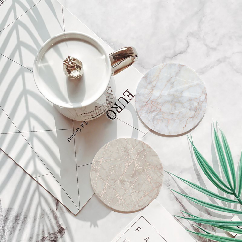 White Marble Coaster  Absorben - Desk Setup Modern ulasan dan harga