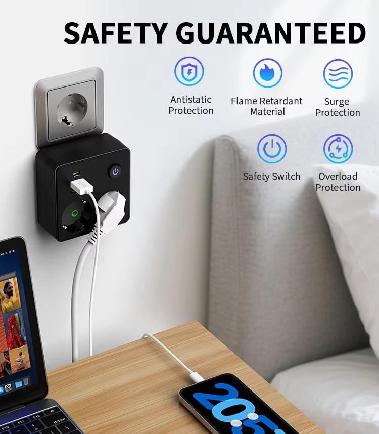 EU Plug Charger Wall Socket Po - Power Strip Flat ulasan dan harga