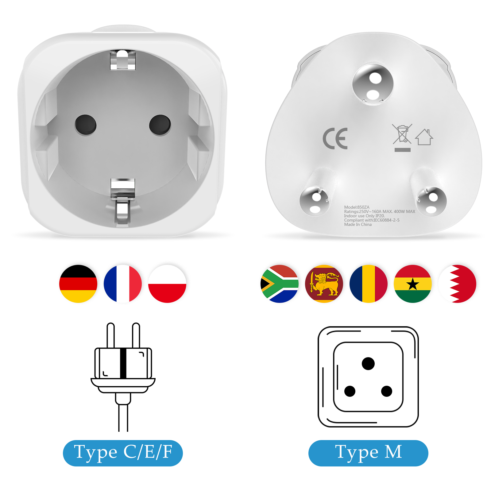 2PCS South Africa Travel Adapt - Power Strip Flat ulasan dan harga